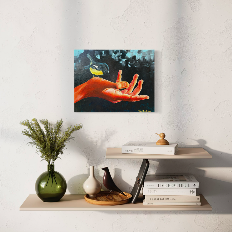 Curious Tomtit - Original Oil Painting by New Zealand Artist Tara Rountree